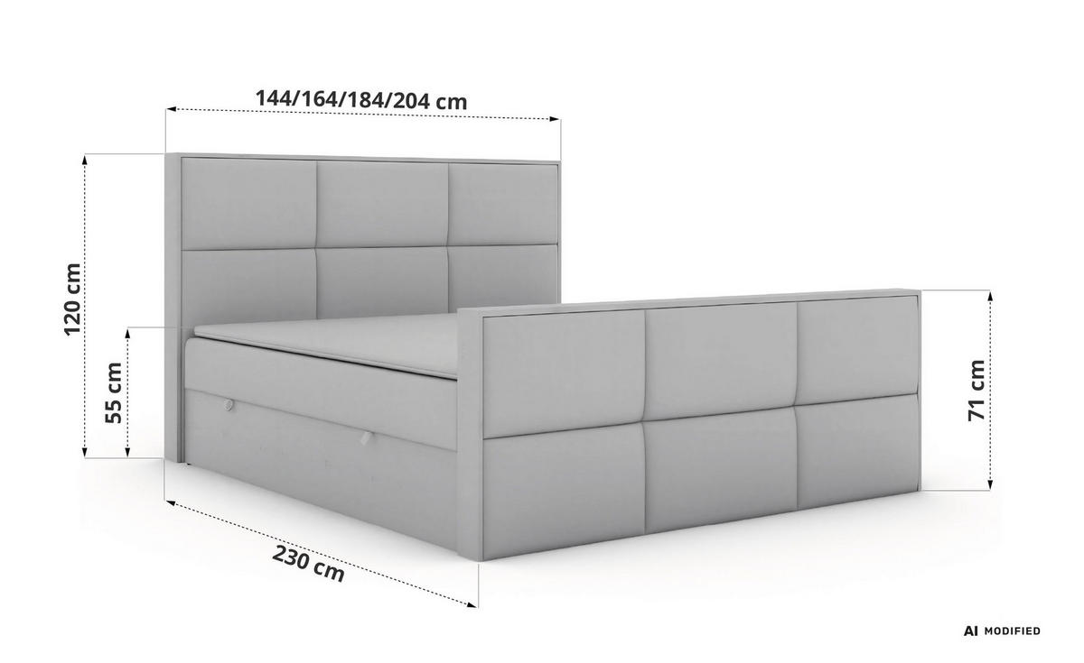KONTINENTÁLNÍ POSTEL DELVIT DUO 140/200 - Světle šedá Samet - Topper Visco - H4 - černá/světle šedá, textil/plast (140/200cm) - MKS