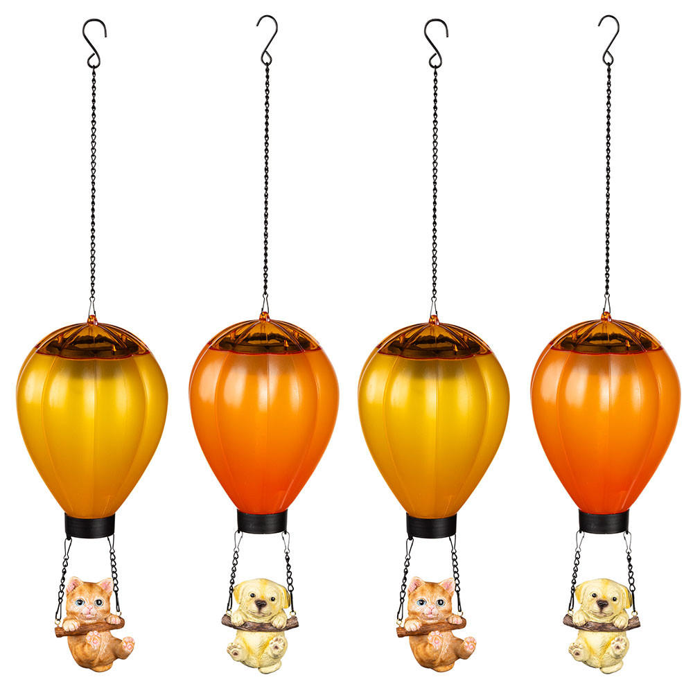 HÄNGELAMPE Solarleuchte Heißluftballon Hund Katze 4er Set - Multicolor, Metall (12/12/49cm)