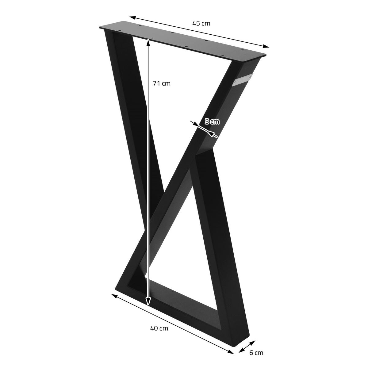 TISCHBEINE 2er Set 40xH71 cm X-Form, Schwarz - Schwarz, Metall (45/6/71cm) - ML-DESIGN