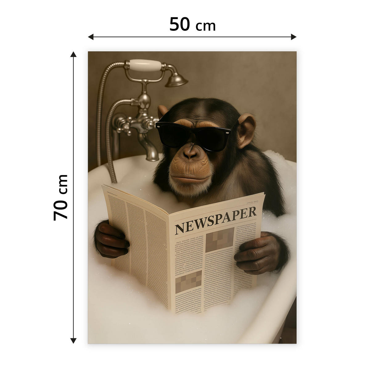 POSTER für Badezimmer WC SCHIMPANSE in Badewanne Affe mit Zeitung Abstraktion 50x70cm - Beige/Schwarz, Papier (50/70/70cm) - Muralo