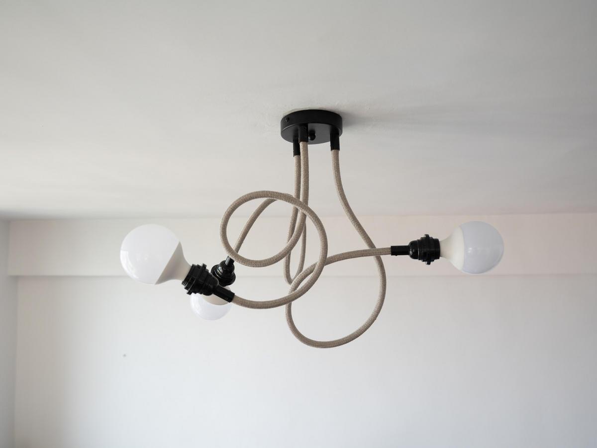 PENDELLEUCHTE TWIST 3 Flammig - Beige/Schwarz, Naturmaterialien (90/12/90cm) - HOOPZI