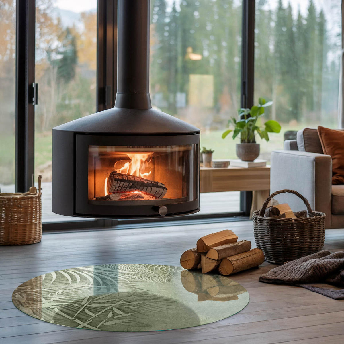 GLASPLATTE für Kamin Ø 100 cm - Grün, Glas (100/100/0.4cm) - TULUP
