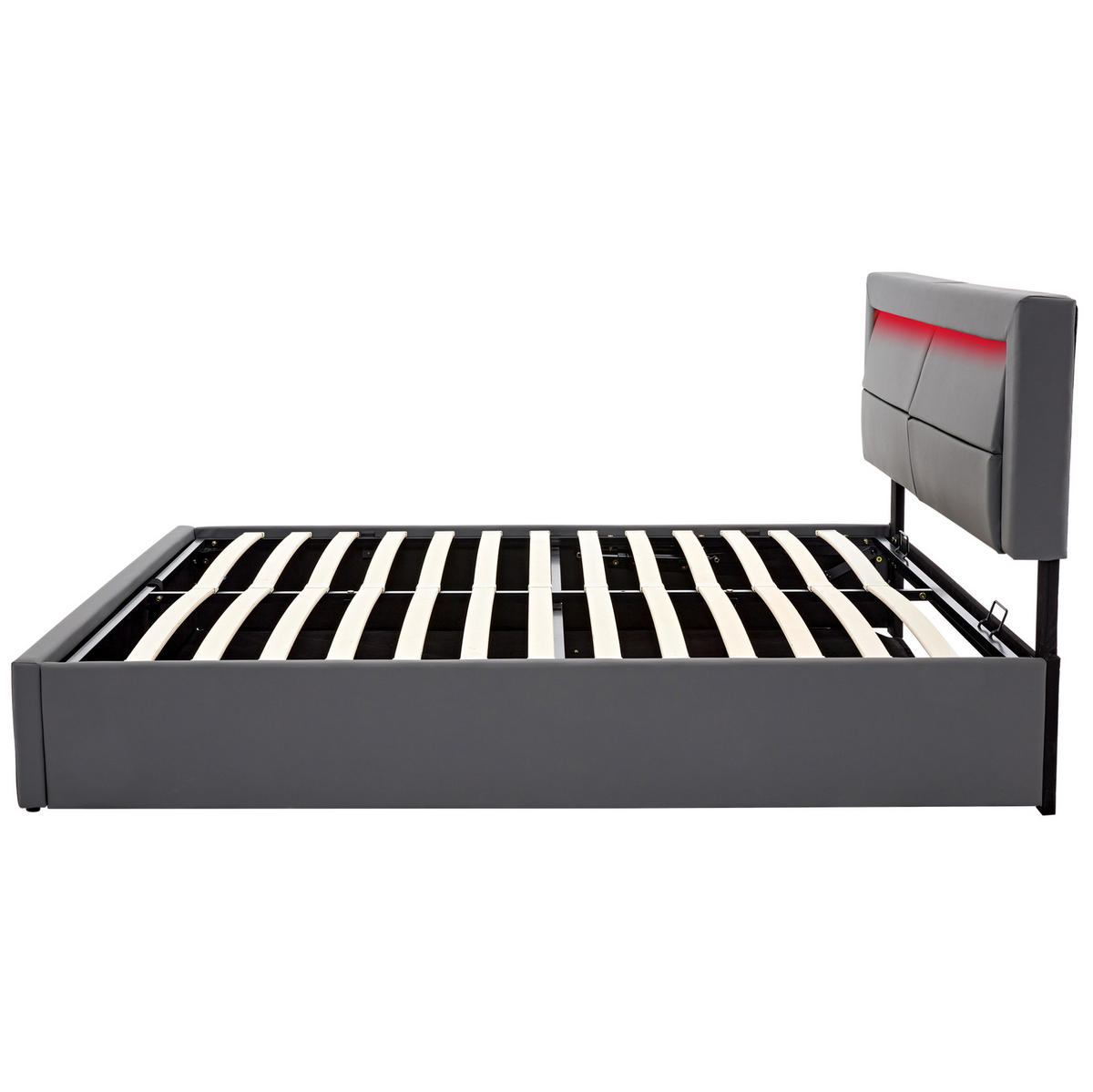 POLSTERBETT aus PU 160x200 cm Grau mit LED-Beleuchtung, USB-Anschluss und Bettkasten - Grau, Kunststoff (160/200cm) - Modfu