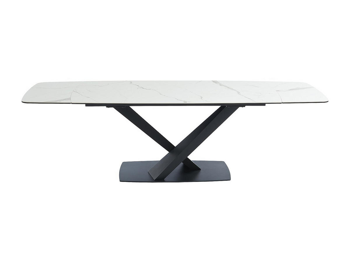 ESSTISCH ausziehbar - 6 bis 10 Personen - Sicherheitsglas, Keramik & Metall - Marmor-Optik Weiß & Schwarz - MALATA - Schwarz/Weiß, Glas (260/90/76cm) - Vente-Unique