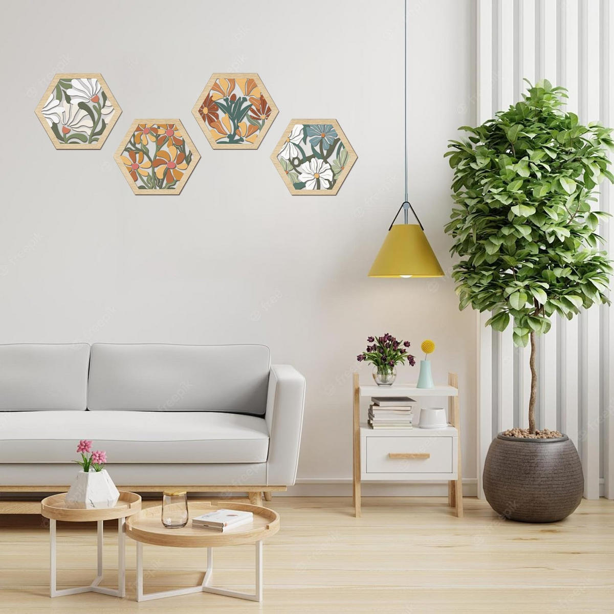 WANDDEKO Bunt 20,32x25,4cm Blumen Holz 4er Set - Akaziefarben, Holzwerkstoff (25/1cm) - Weltevree