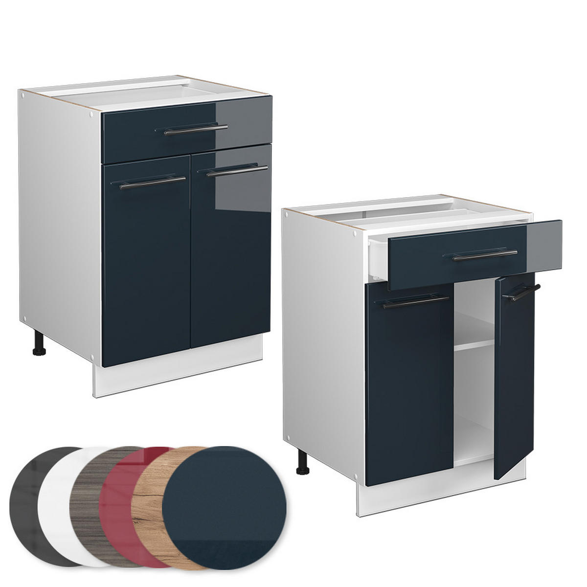 KÜCHENUNTERSCHRANK Fame-Line Dunkelblau Hochglanz 60 cm mit Schublade AP Eiche - Weiß/Dunkelblau, Holzwerkstoff (60/82/60cm) - Vicco