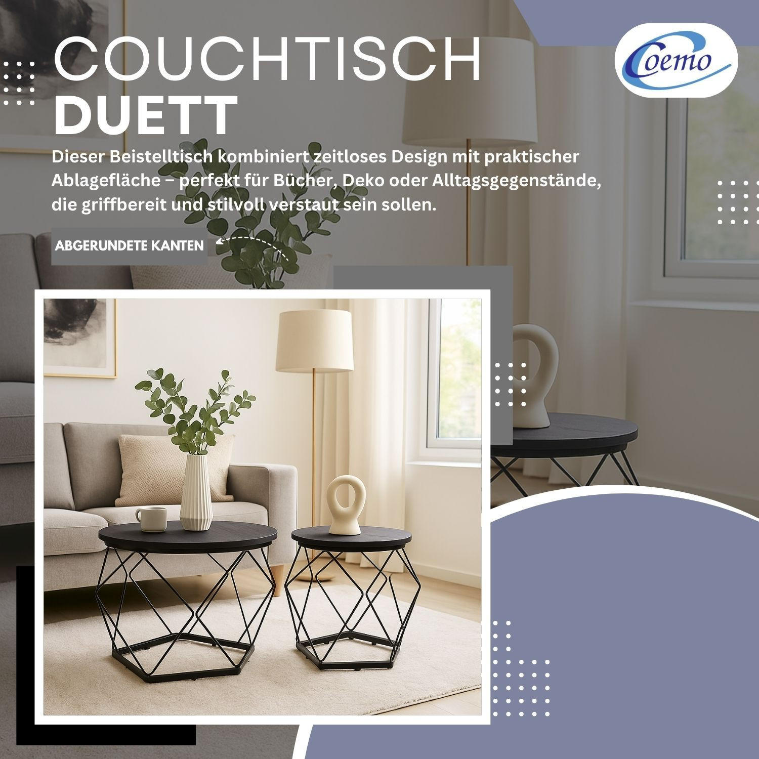 BEISTELLTISCH DUETT Schwarz 2er-Set Metall Ø 50 / 40 cm H: 40 / 36 cm - Schwarz, Metall (50/50/40cm) - Coemo