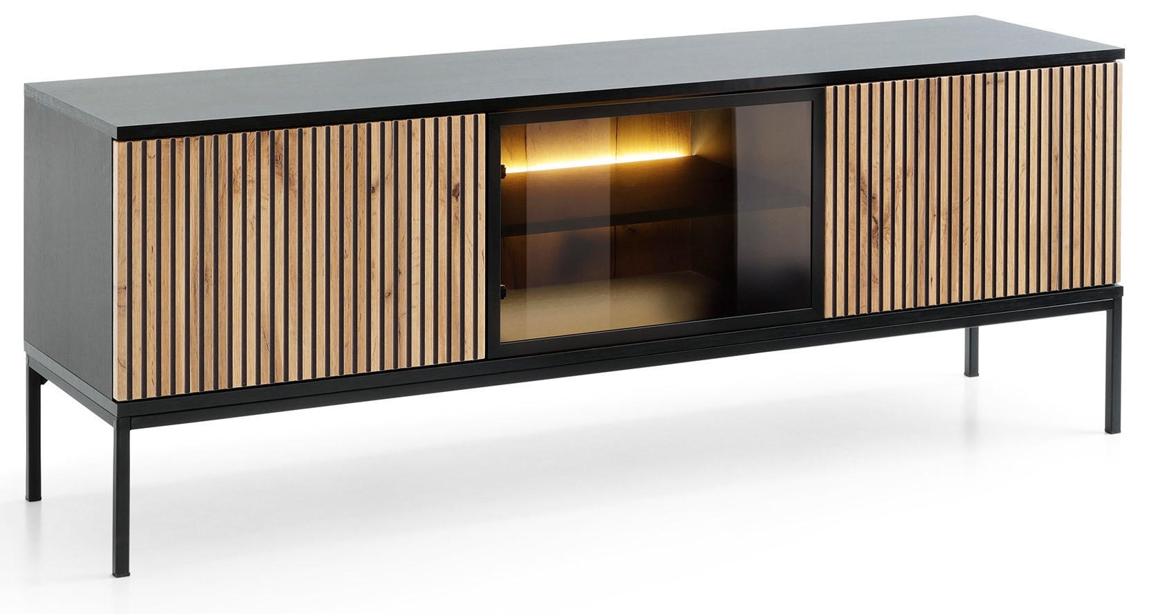 TV-SCHRANK 150 cm Haller mit LED, Lamellen, Braun - Braun, Holz (154/56/39cm) - Emporius