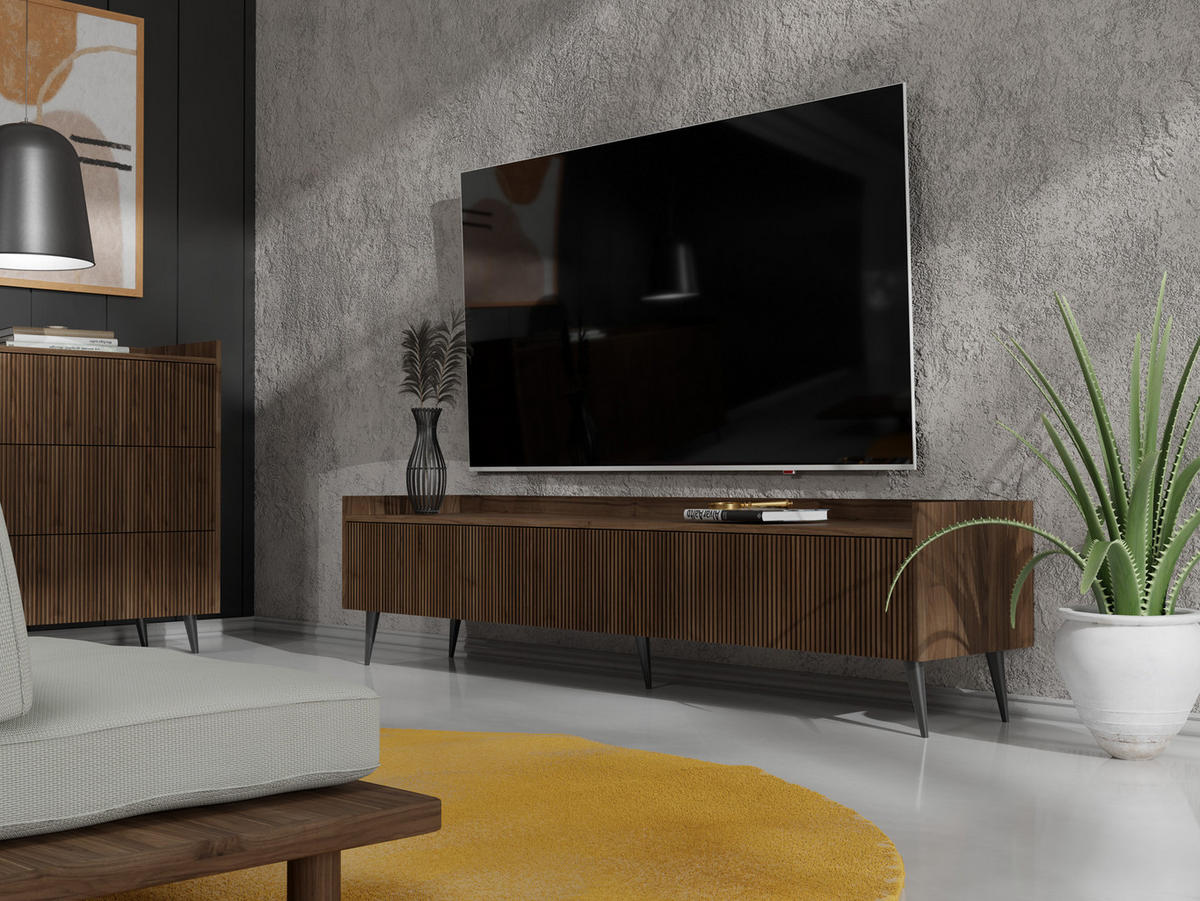 TV-LOWBOARD Arysa in Braun Walnuss Holzoptik 180/45/41 cm - Walnussfarben/Schwarz, Holzwerkstoff/Metall (180/45/41cm) - WFL GROUP