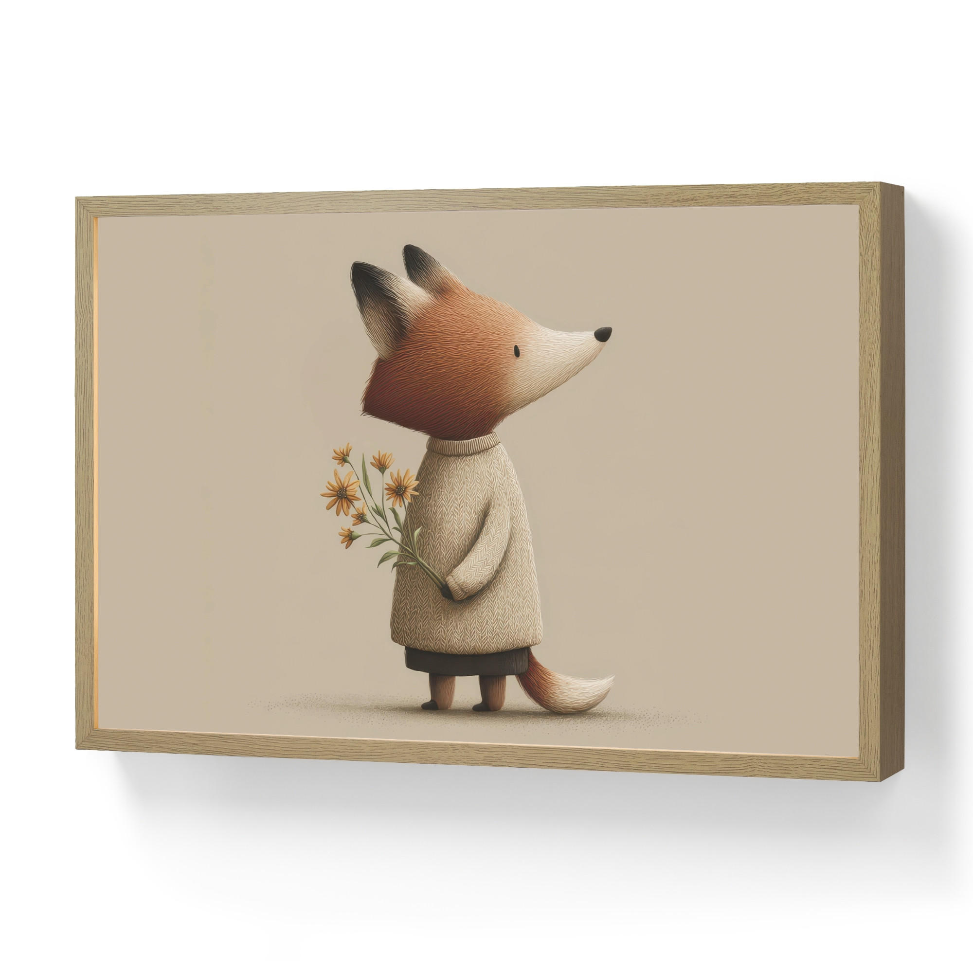 NACHTTISCHLAMPE MIT AKKU Fuchs - Gelbe Blumen - Minimalistisch 60x40 cm - Taupe, Holzwerkstoff (8/60/40cm) - OnlyWow