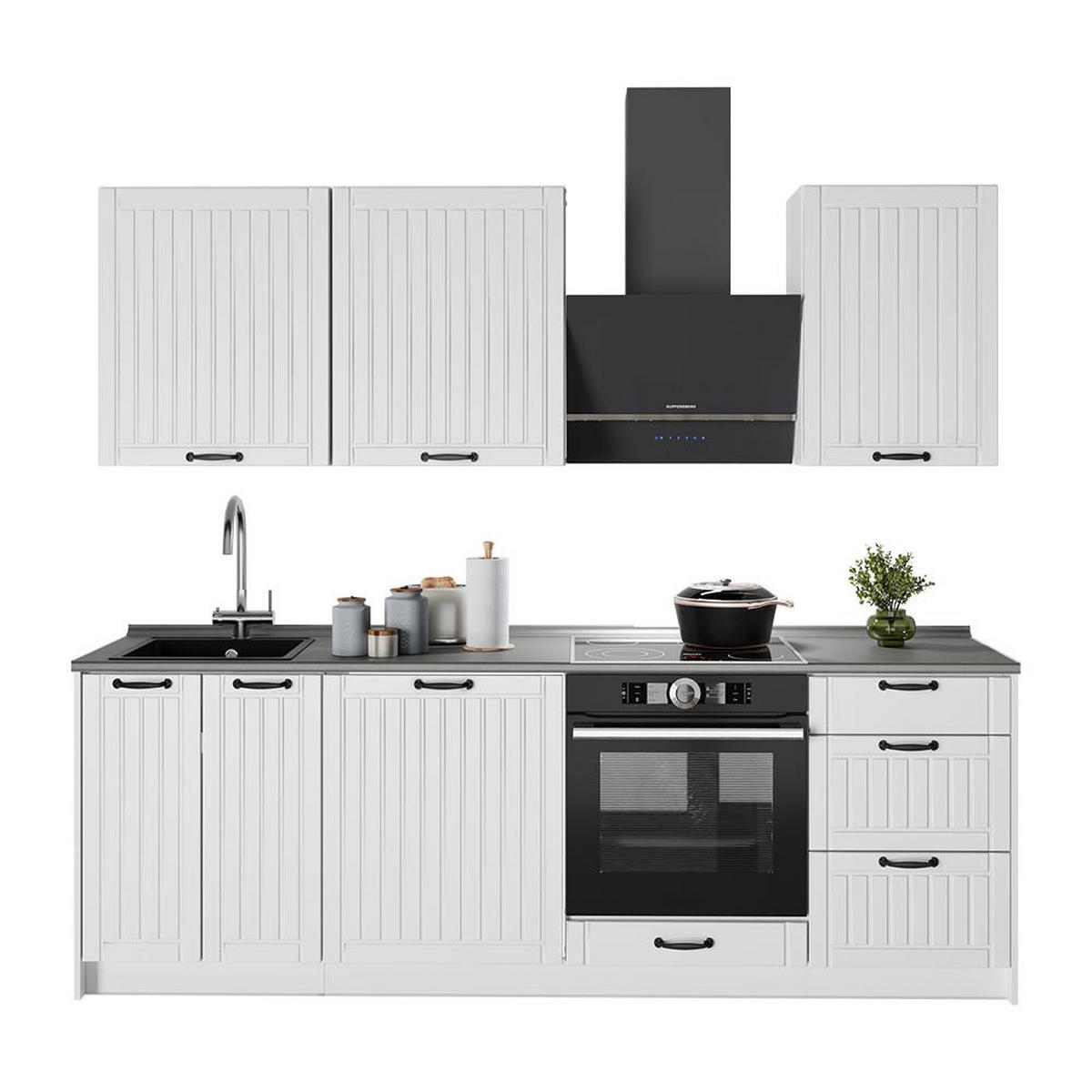 KÜCHENZEILE Fame-Line, Weiß Landhaus/Weiß, 230 cm ohne Arbeitsplatte - Weiß, Holzwerkstoff (230/206.8/51.6cm) - Vicco
