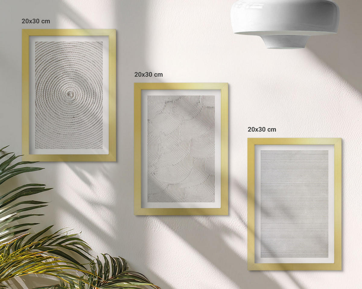 WANDBILDER 3er Set - 20x30 cm Goldrahmen - Geometrische Kartonmuster - Goldfarben, Kunststoff (20/30cm) - ArtPrintCave