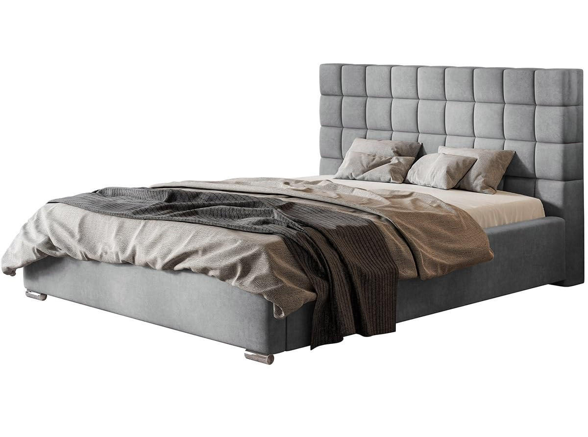 POLSTERBETT Porto mit Kopfteil, 160x200 cm, Doppelbett mit Bettkasten und Lattenrost aus Holz, Velourstoff Dunkelgrau - Dunkelgrau, Holz/Textil (160/200cm) - Alpi-Möbel