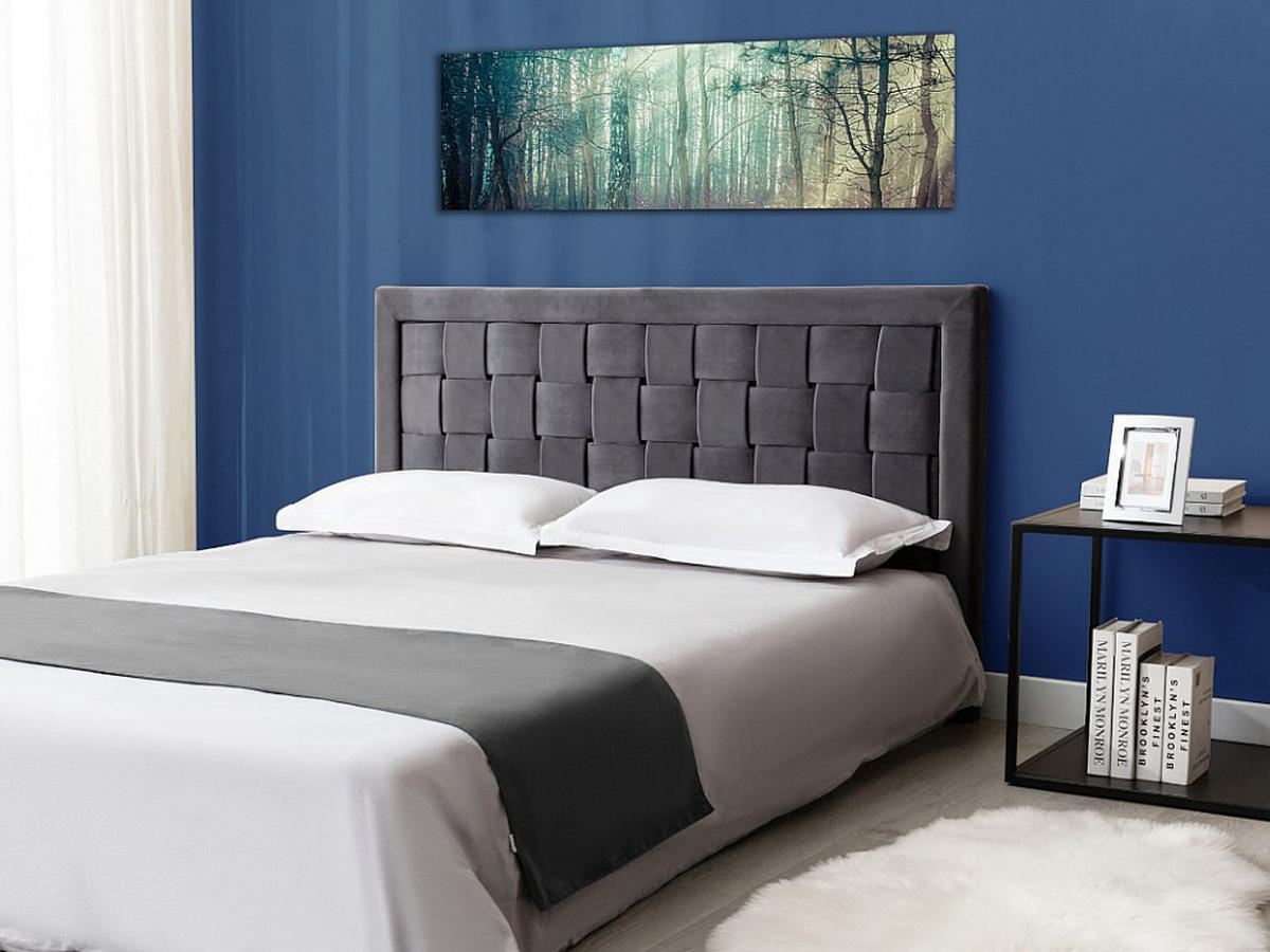 BETTKOPFTEIL - Samt - 160 cm - Dunkelgrau - JENNA - Grau, Textil (160/92/7cm) - Vente-Unique