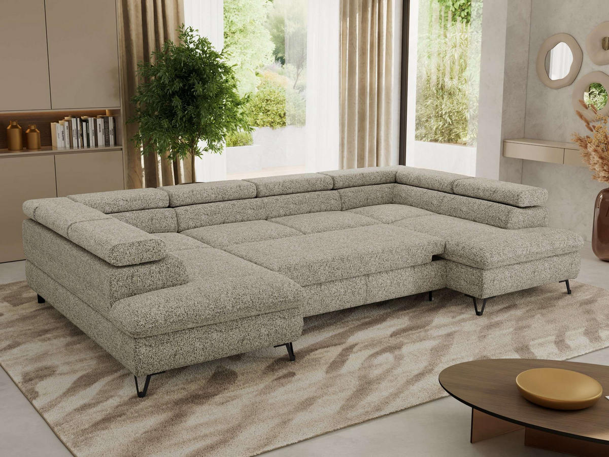 WOHNLANDSCHAFT PABLO U Strukture Beige - Beige/Schwarz, Textil/Metall (346/76/208cm) - MKS