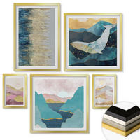 WANDBILDER 5er Set - 50x50 cm & 20x30 cm & 40x60 cm Goldrahmen - Abstrakte Berge Sonne - Goldfarben, Kunststoff (40/60cm) - ArtPrintCave
