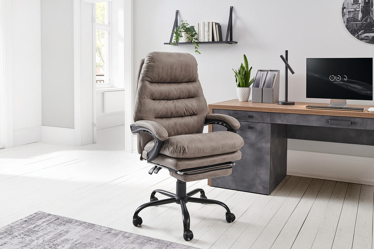 BÜRODREHSTUHL - Antiklederlook - Microfaser / Stahl - Grau, Kunststoff/Metall (64/122/72cm) - home24