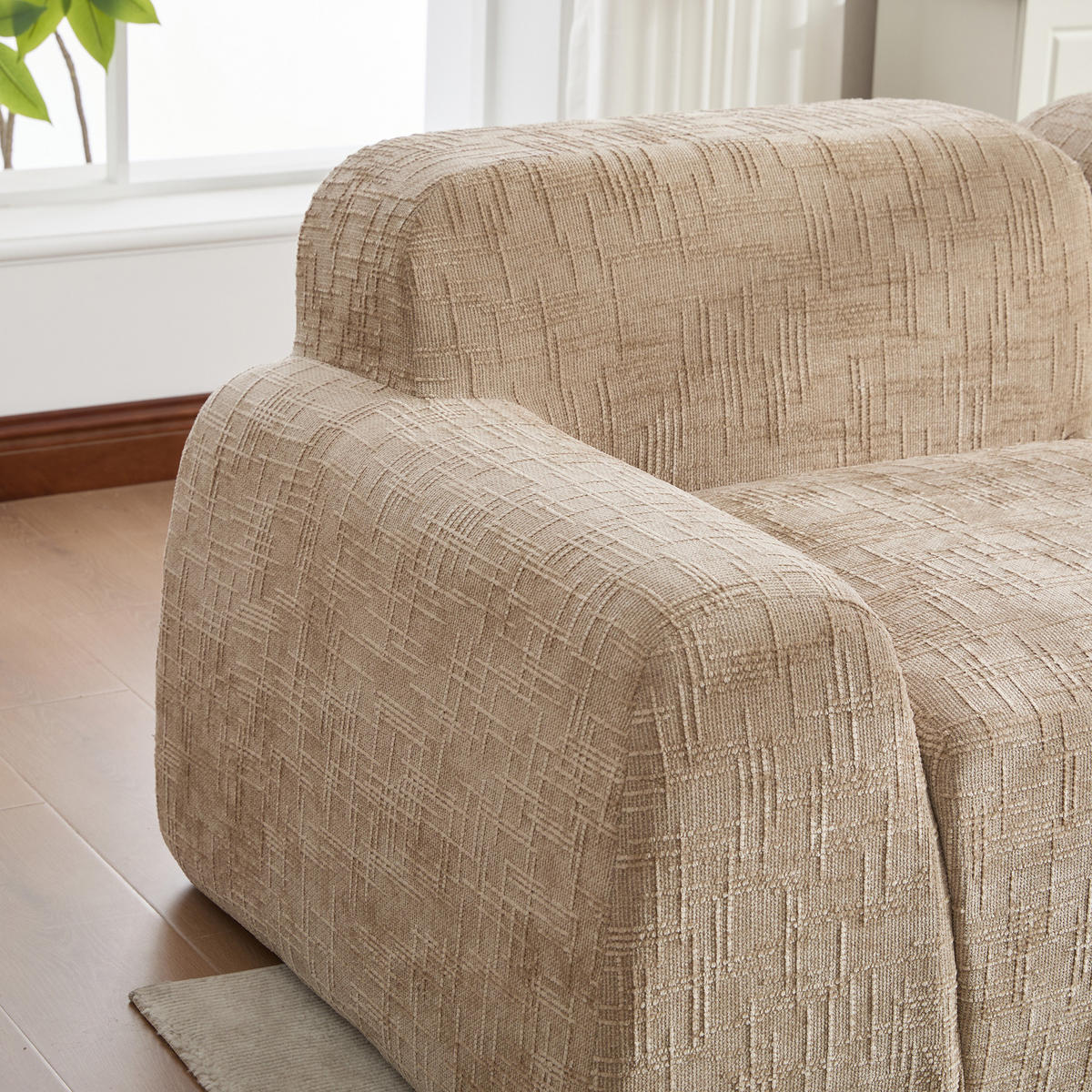 ECKSOFA Chenille Hellkhaki - Hellbraun, Textil (182.5/269.5cm) - WISHDOR