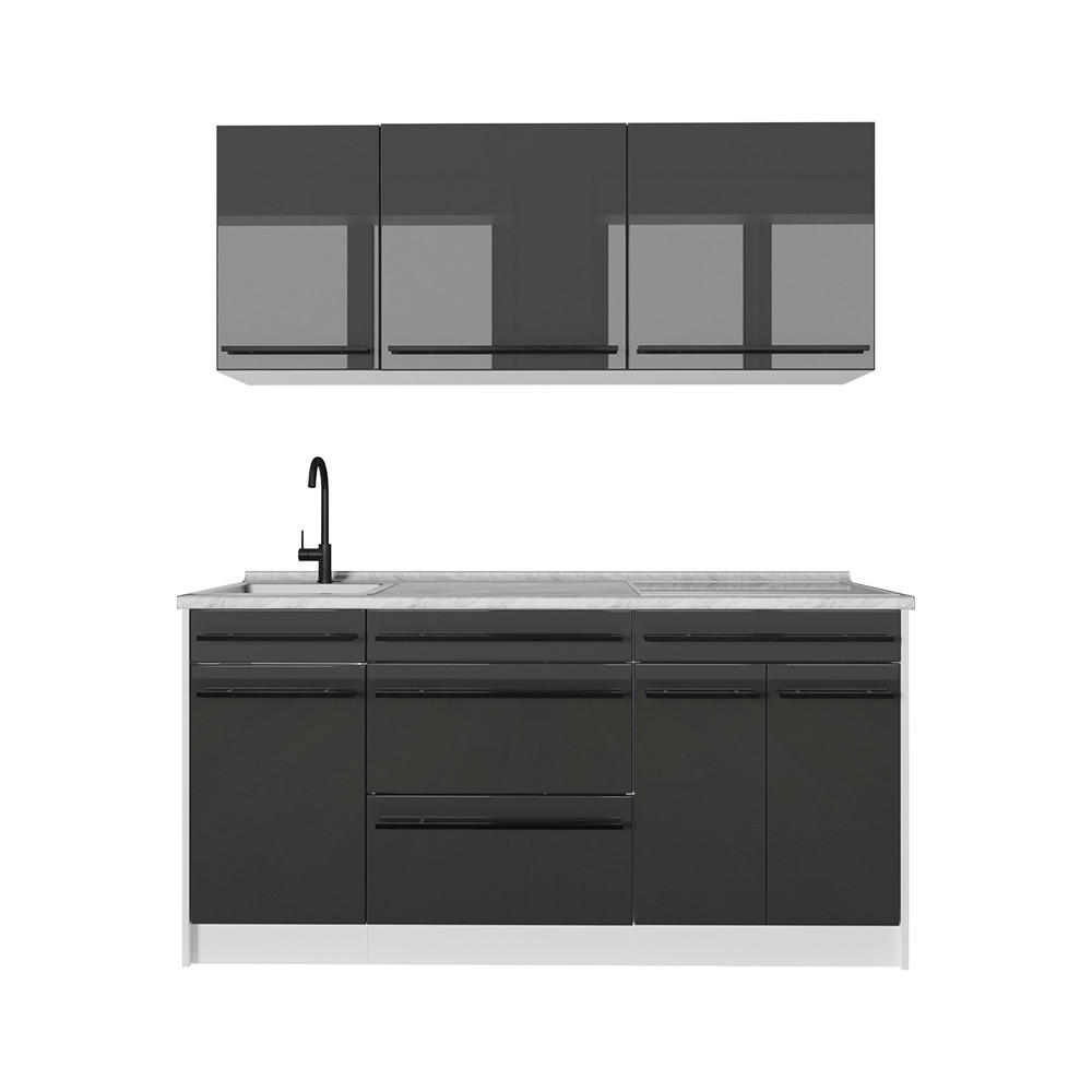 Vicco Singleküche Schwarz Hochglanz, Weiß 160x81.6x46 cm