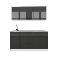 SINGLEKÜCHE R-Line, Anthrazit Hochglanz/Weiß, 160 cm Arbeitsplatte Marmor - Schwarz Hochglanz/Weiß, Holzwerkstoff (160/81.6/60cm) - Vicco