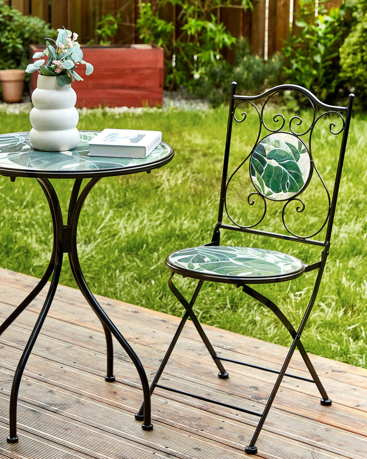 GARTENSTUHL 2er-Set Metall Schwarz Cozzana - Schwarz/Grün, Metall (40/90/45cm) - Beliani
