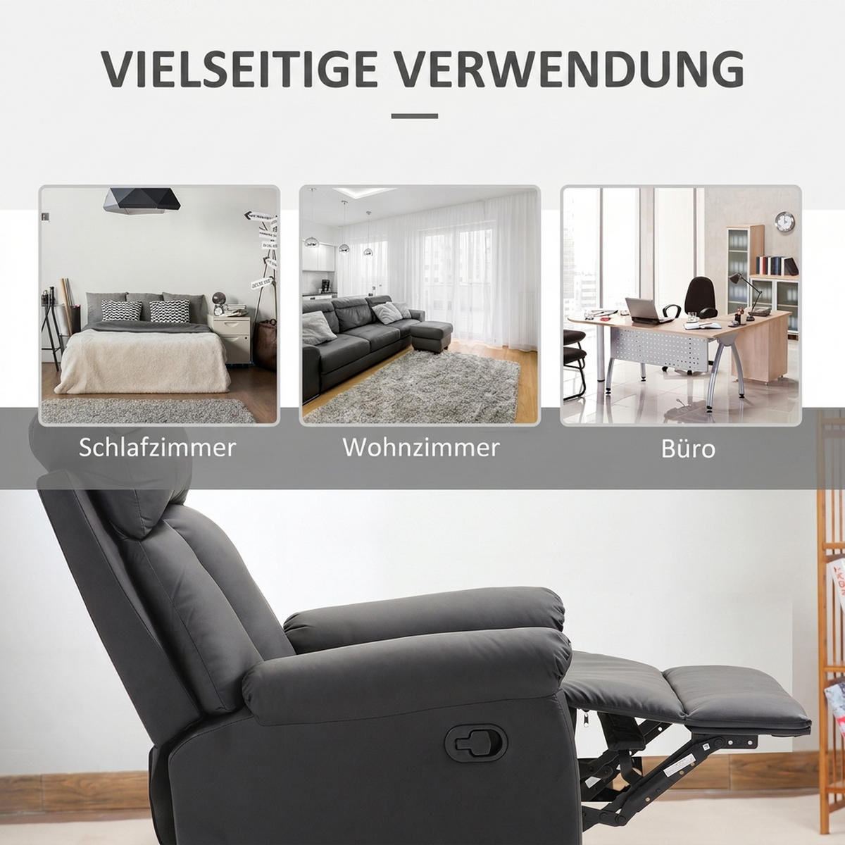 RELAXSESSEL Stahl Kunstleder Schwarz - Schwarz, Leder/Metall (97/107/80cm) - HOMCOM