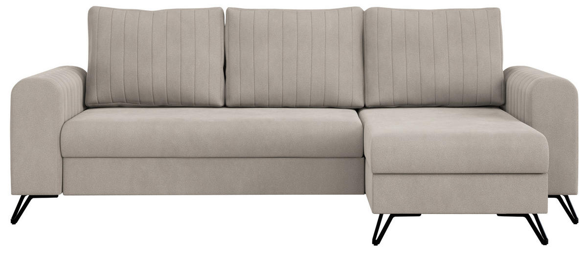 ECKSOFA Axel Samt Ecru - Ecru/Schwarz, Textil/Metall (242/140cm) - MKS