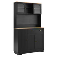 BUFFET DE-38770 103,5/40/180 cm Lochblech und 6 Vitrinenfächer Schwarz - Schwarz, Holzwerkstoff (103.5/180/40cm) - ComfortXL