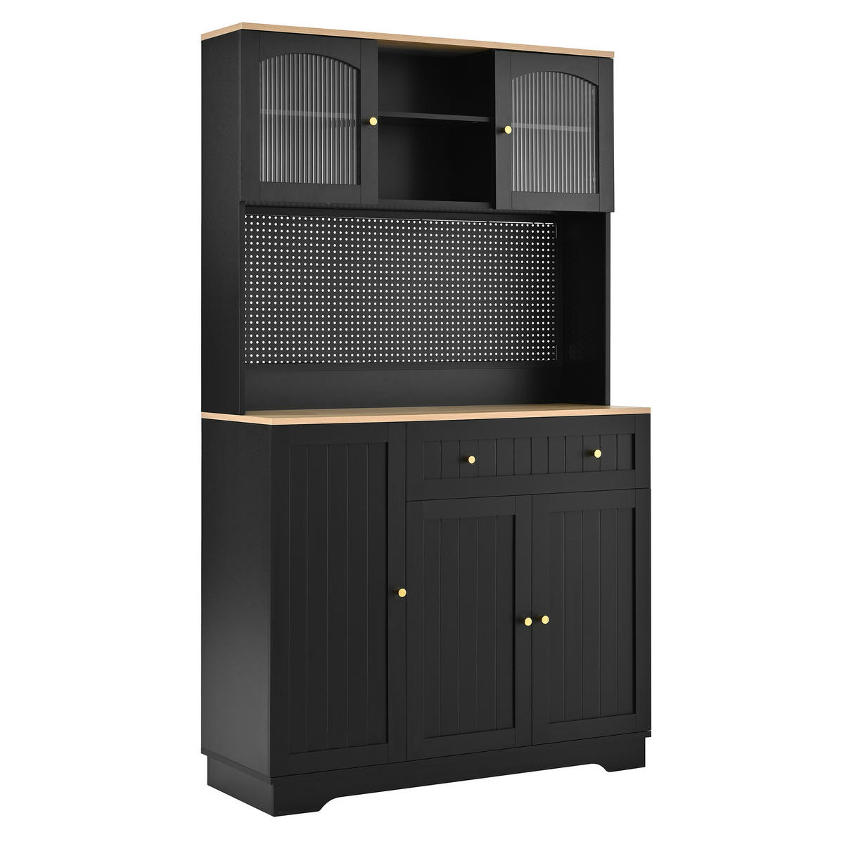 KÜCHENSCHRANK Schwarz mit Vitrinentüren, Lochblech & verstellbaren Böden - Schwarz, Holzwerkstoff (103.5/180/40cm) - Urban Meuble