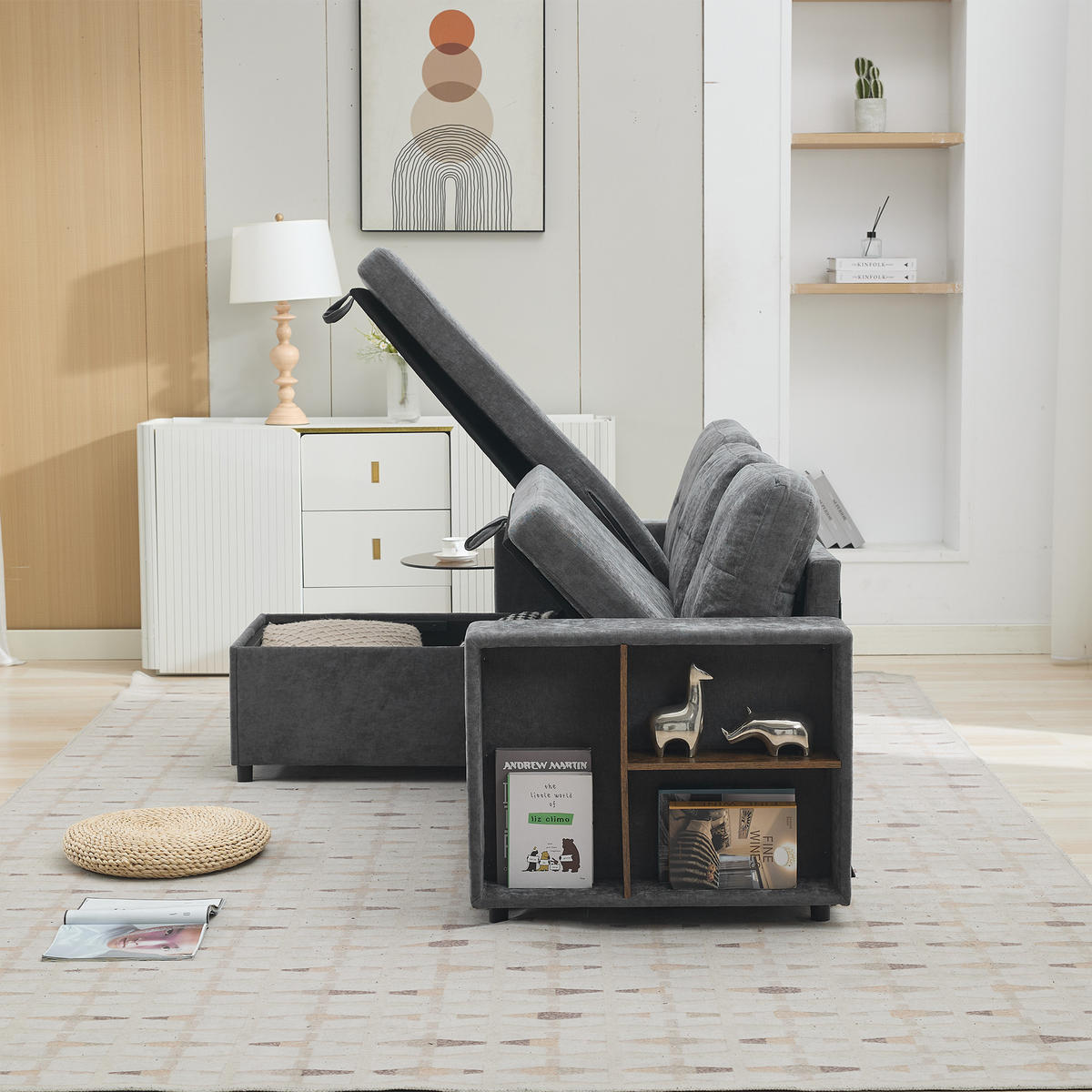 ECKSOFA L Form Stauraum 3-Sitzer Chenille Grau 202cm - Grau, Textil (202/136cm) - FLIEKS
