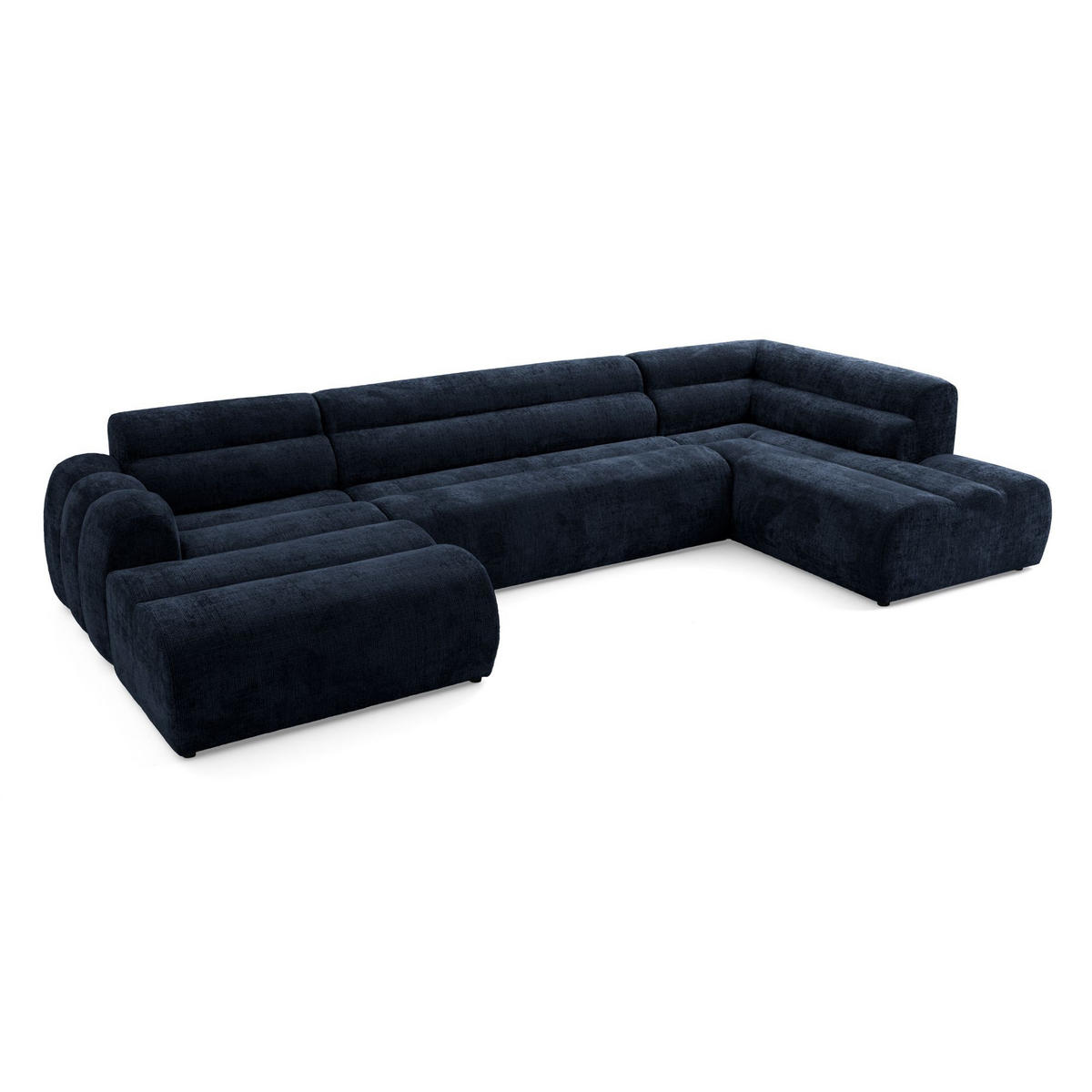 6-SITZER modulares Wohnlandschaft U XXL VEER SET 4 Rechts, 368 x 190 cm, Chenille Webstoff Marine - Schwarz/Dunkelblau, Holz/Kunststoff (190/75/368cm) - Muffo
