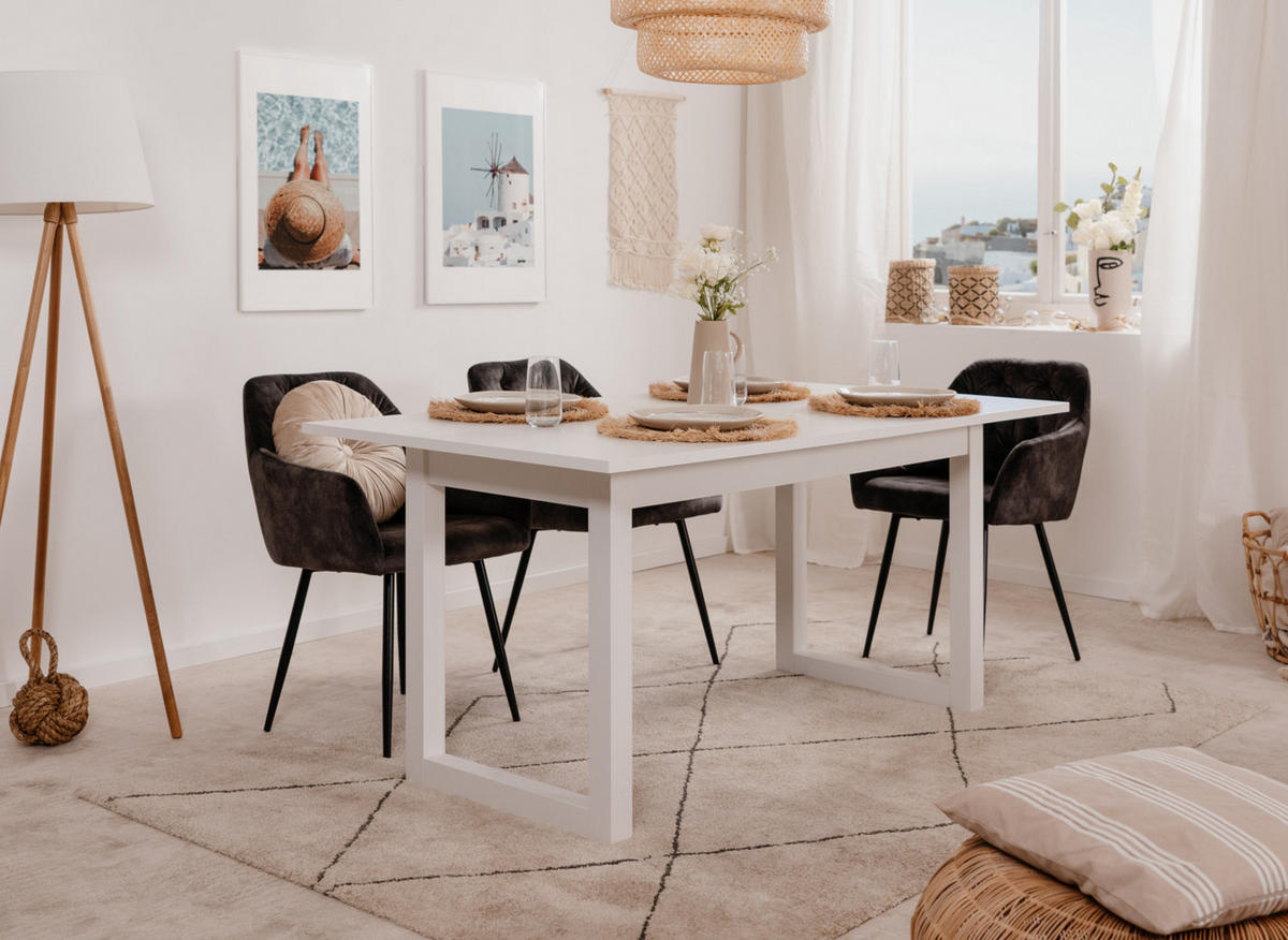 ESSTISCH weiß, 160 - 200 cm ausziehbar, Küchentisch bis 8 Personen - Weiß, Holzwerkstoff (90/160/75cm) - Furn.Design