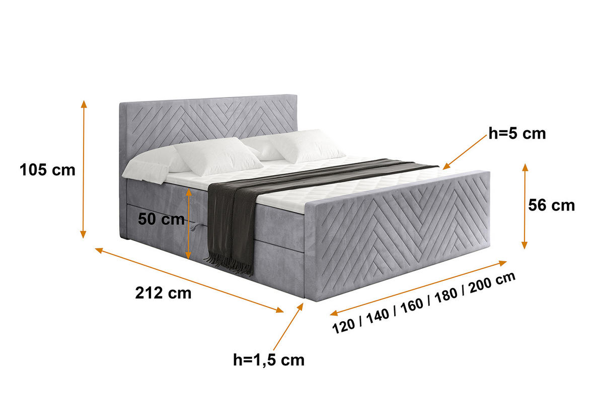 BOXBETT mit Matratze H4 und Lattenrost - VEXA-Z - 140x200 - Grau Monolith - Grau, Holzwerkstoff (140/200cm) - ALTDECOR