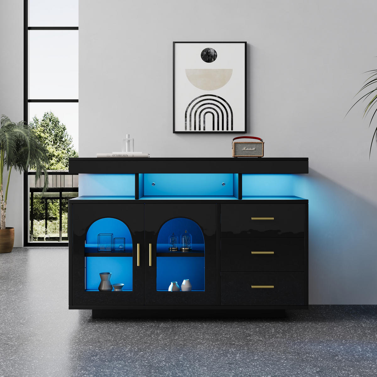 SIDEBOARD LED Schwarz 120cm 16 Farben Hochglanz Stauraum - Schwarz, Holzwerkstoff (40/80/120cm) - FLIEKS