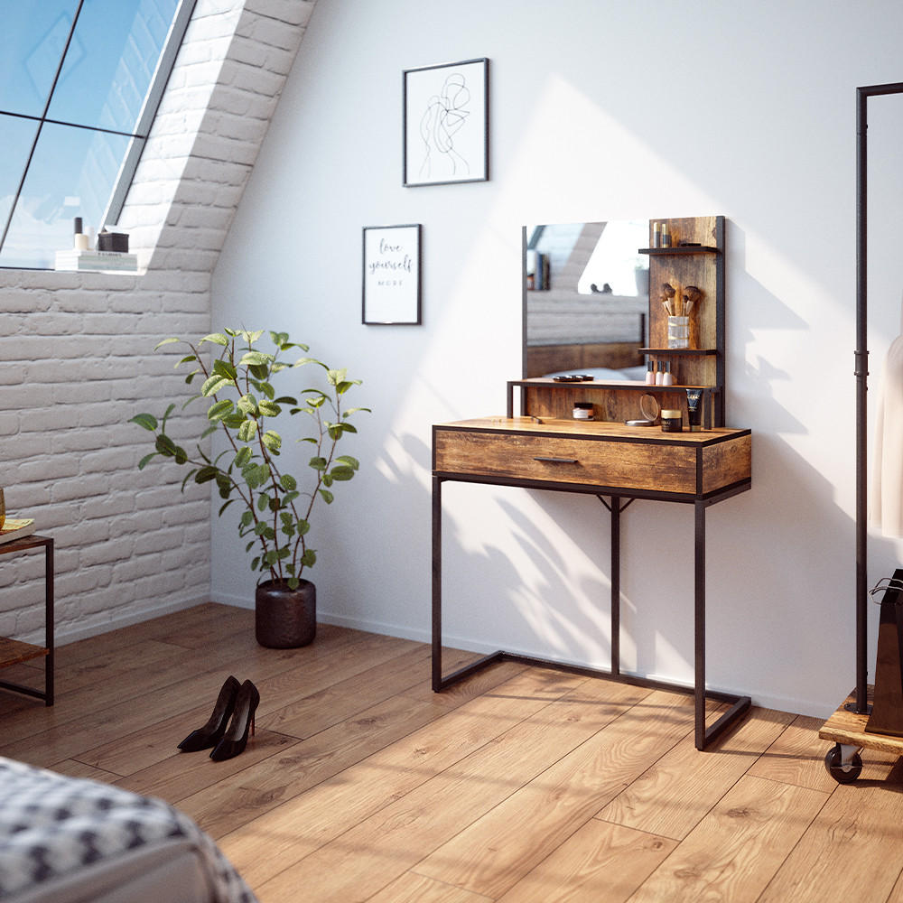 SCHMINKTISCH Fyrk Antikholz 80 cm - Alteiche/Schwarz, Holzwerkstoff (80/135.5/40cm) - Vicco