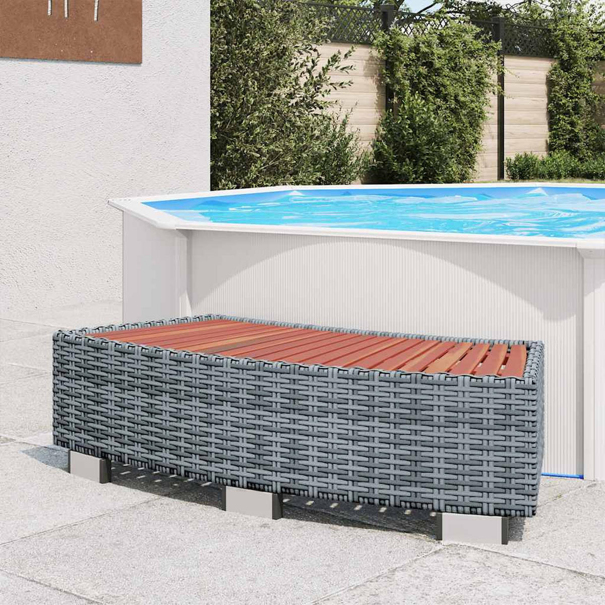 SPA-EINSTIEGSSTUFE Grau Poly Rattan 92/45/25 Cm - Grau, Kunststoff (45/25/92cm) - vidaXL