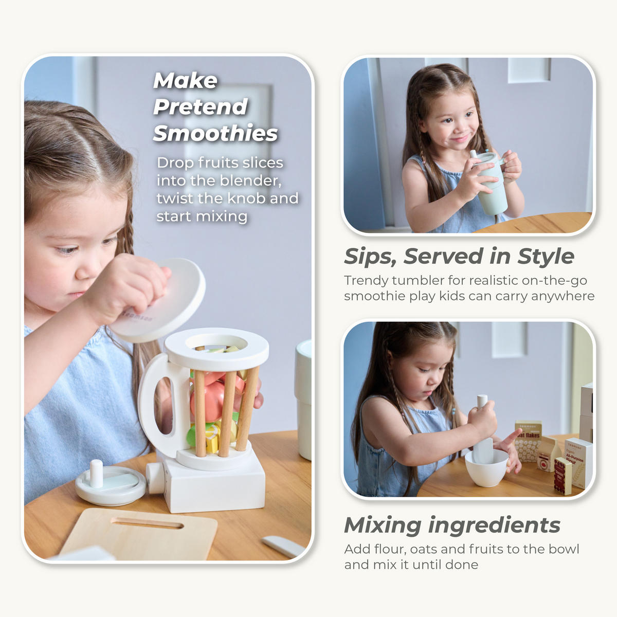 SPIELESSEN Holz Set mit Mixer, 18cm, Weiß - Weiß, Holzwerkstoff (16/18/24cm) - Teamson Kids