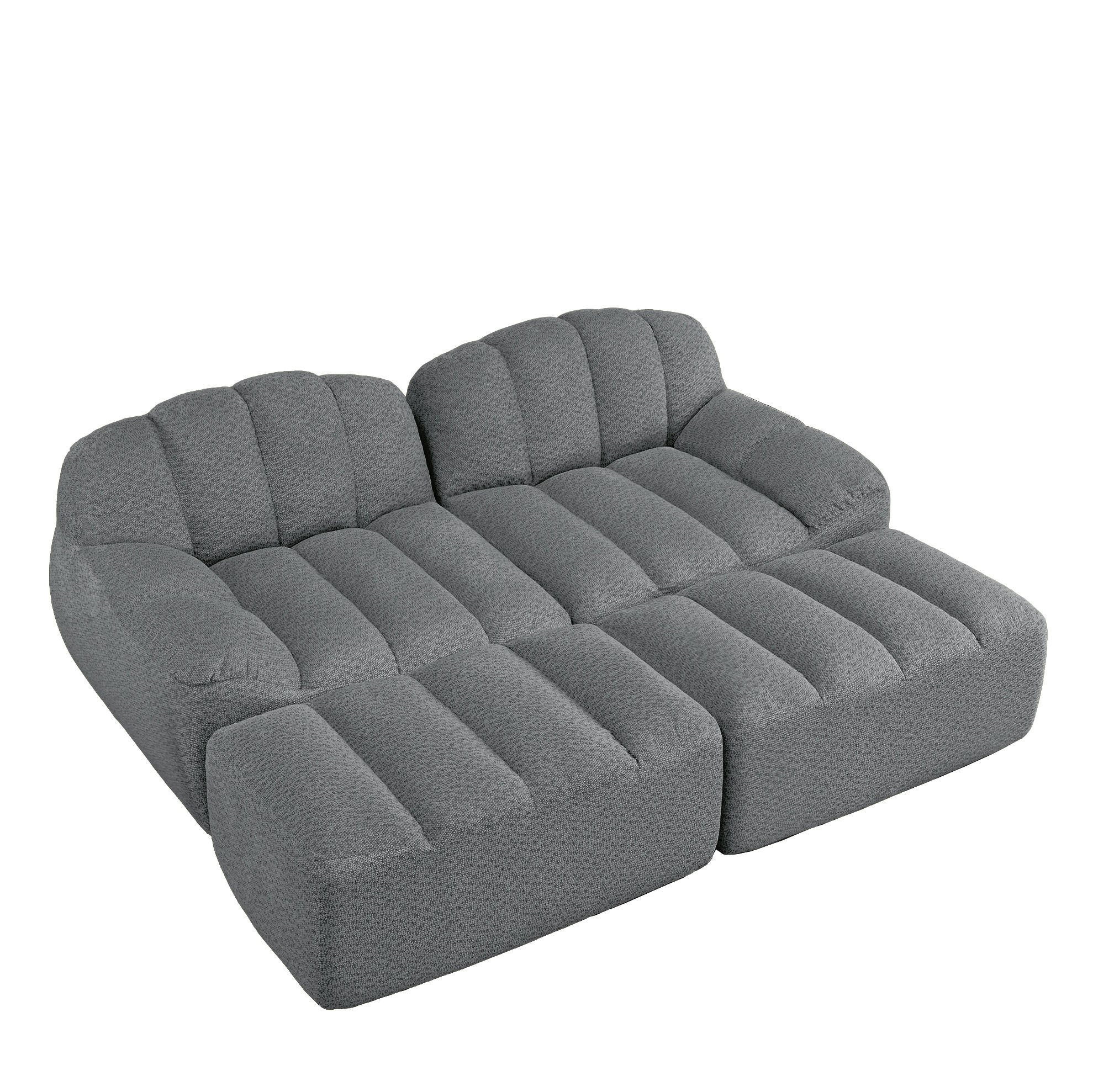 2-SITZER modulares Sofa aus granuliertem Fleece mit 2 Ottomane Grau - Grau, Textil (165/79/210cm) - Modenvie