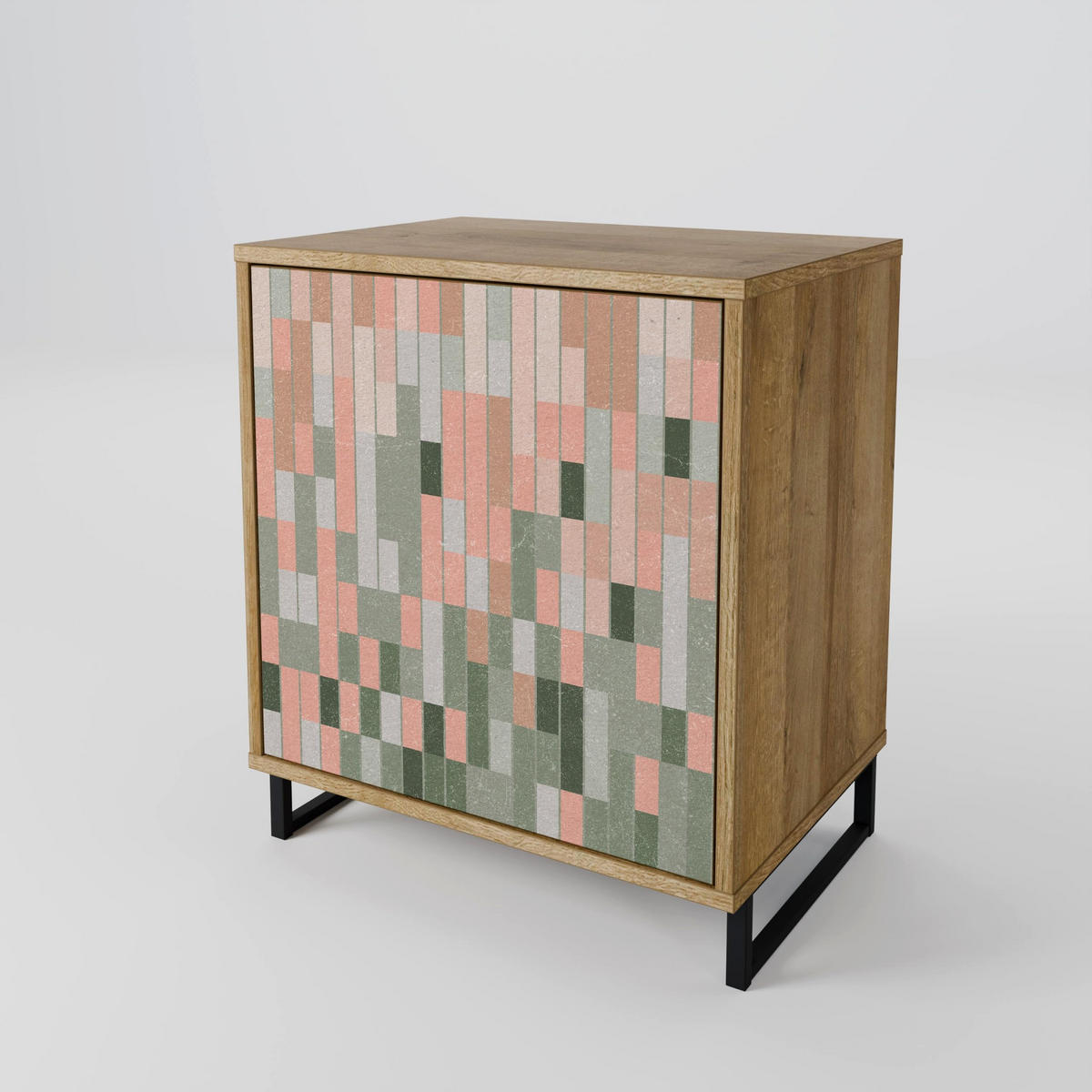 SIDEBOARD BUILDING THE FUTURE, Eichefarben, 57,5x42x72,5 cm, Schwarze Metallfüße - Eichefarben/Multicolor, Holzwerkstoff/Metall (57.5/72.5/42cm) - SpaceRebels