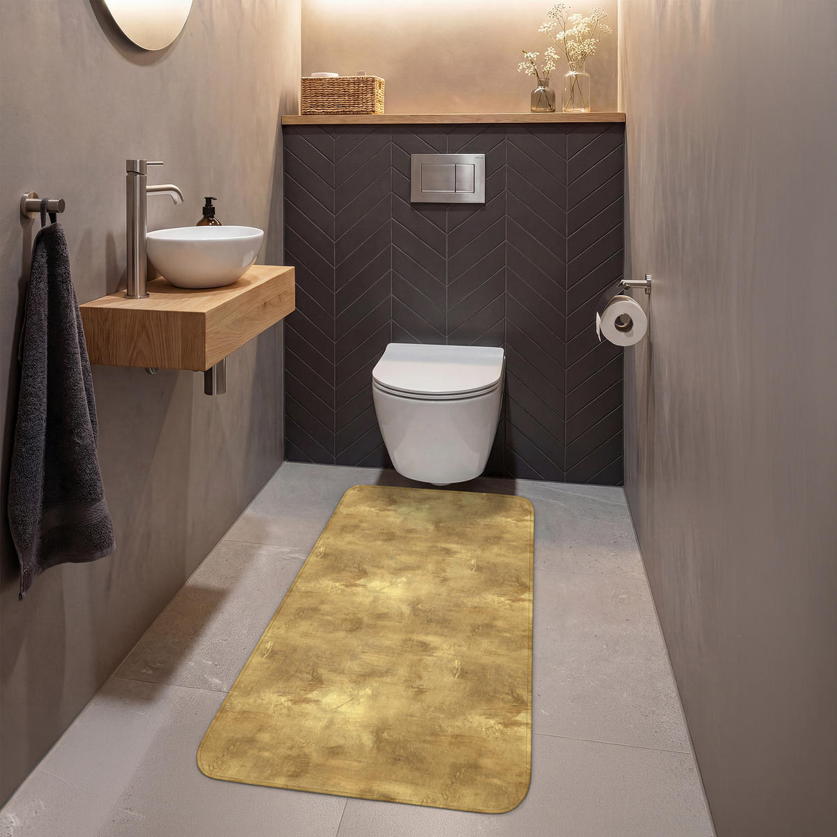 WC-VORLEGER Industriell - Textur - Gold Toilettenvorleger 60x120 cm - Goldfarben, Kunststoff/Textil (60/120cm) - OnlyWow