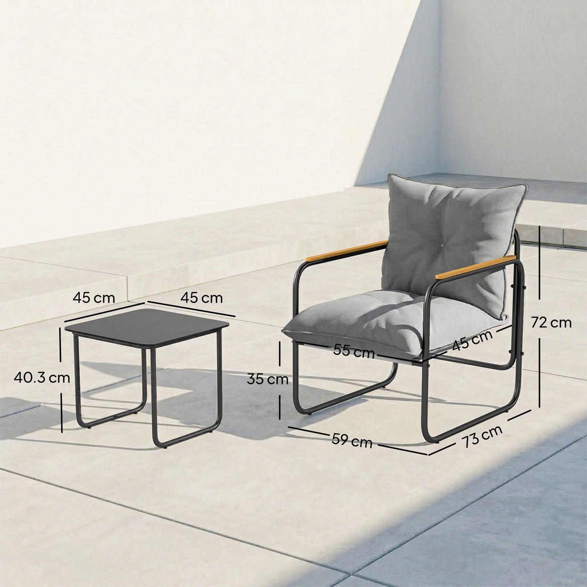 GARTEN-BEISTELLTISCHSET Dunkelgrau 3 Stück - Dunkelgrau, Metall (73/59/72cm) - GiPP