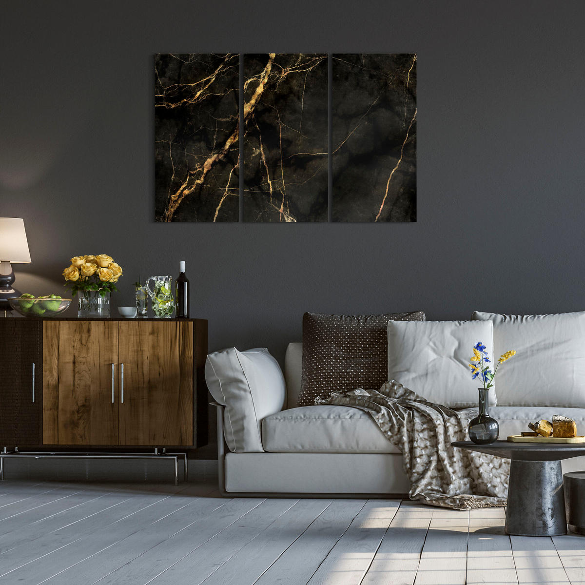 LEINWANDBILD Goldene 3-tlg. 90x60 cm - Multicolor, Holz (90/60cm) - LUMASOUL