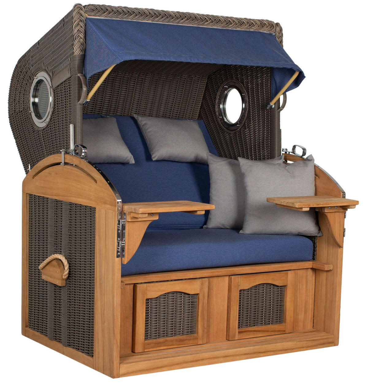 STRANDKORB XL Schillig Bullauge - Blau/Braun, Metall (142/170/95cm) - Mr. Deko