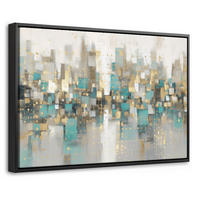 LEINWAND Bilder mit Rahmen - Abstrakt - Blöcke - Gold - Skyline - 60x40 - Beige, Textil (60/40cm) - MuchoWow