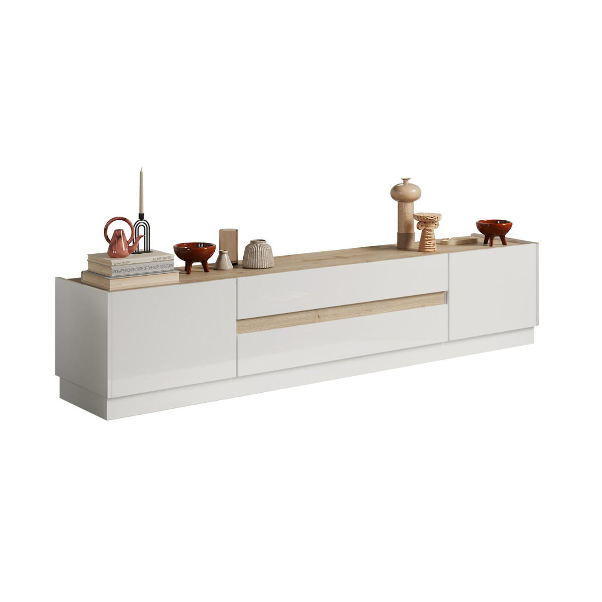 TV-MÖBEL mit 2 Türen und 2 Schubladen Utopia - L205 cm - Apfelbaumfarben, Holz/Holzwerkstoff (40/44/205cm) - Calicosy