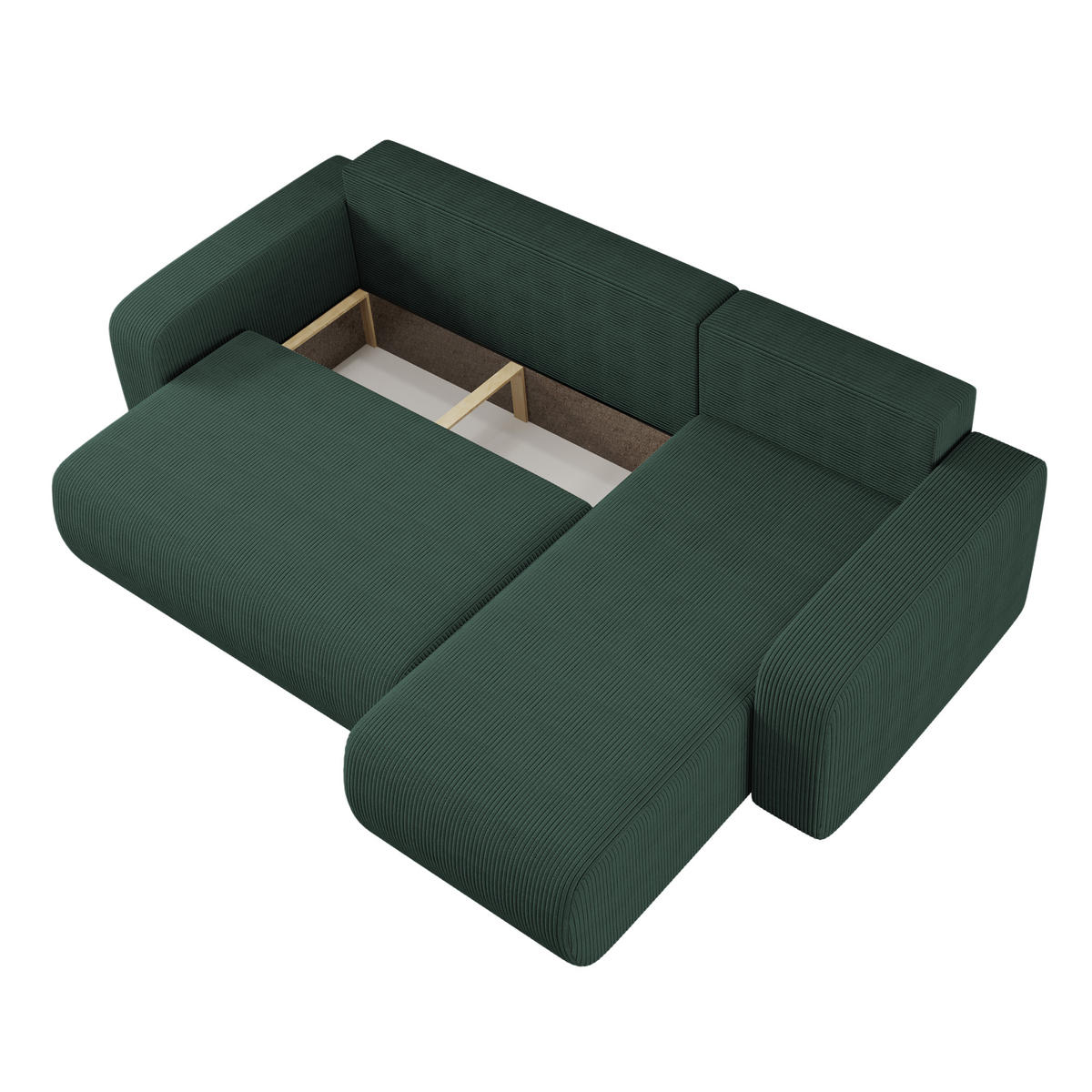 ECKSOFA L-FORM Schlaffunktion Und Bettkasten Eckcouch MILANO L Stoff Dicker Cord Grün Rechts - Grün, Holz/Textil (244/142cm) - Kaiser Möbel