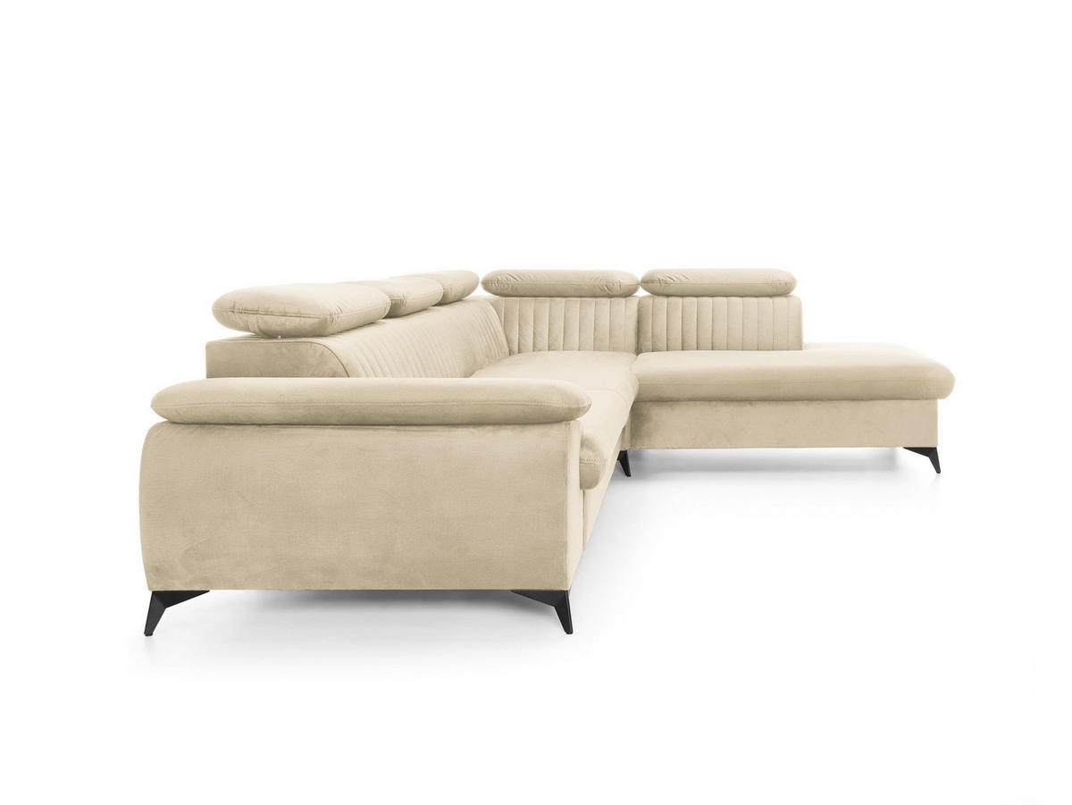 ECKSOFA FIORE Creme Velours-Stoff mit Schlaffunktion - Creme, Holz (275/221cm) - MASSENO
