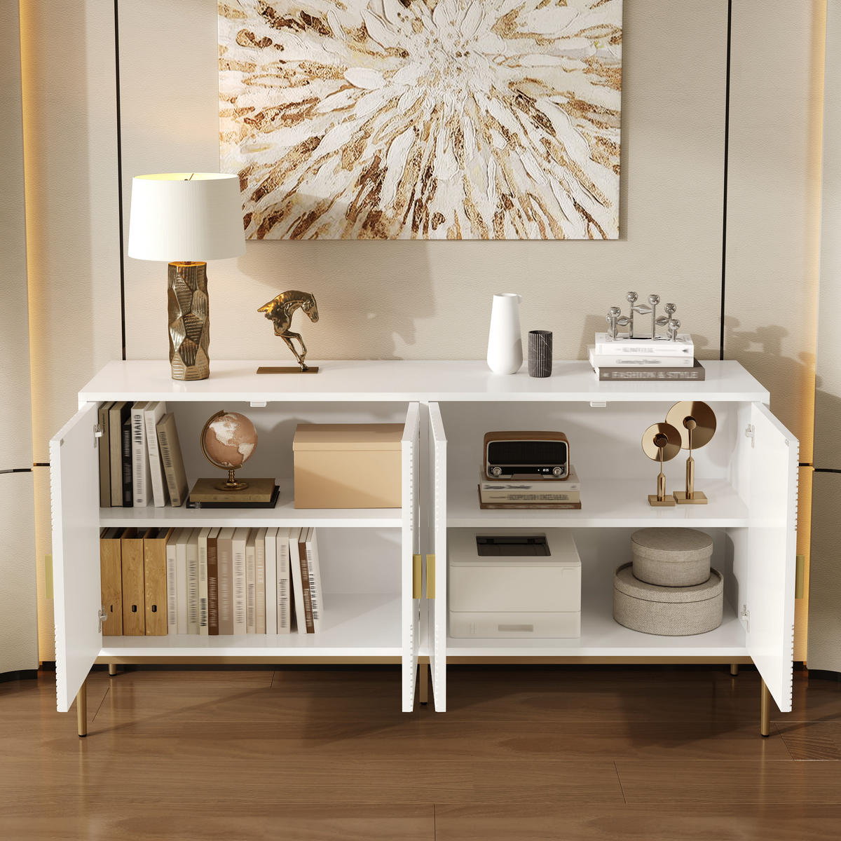 SIDEBOARD 162x40x80 Wohnzimmer Esszimmer Eingang Stauraum - Weiß, Holzwerkstoff (40/80/162cm) - FLIEKS