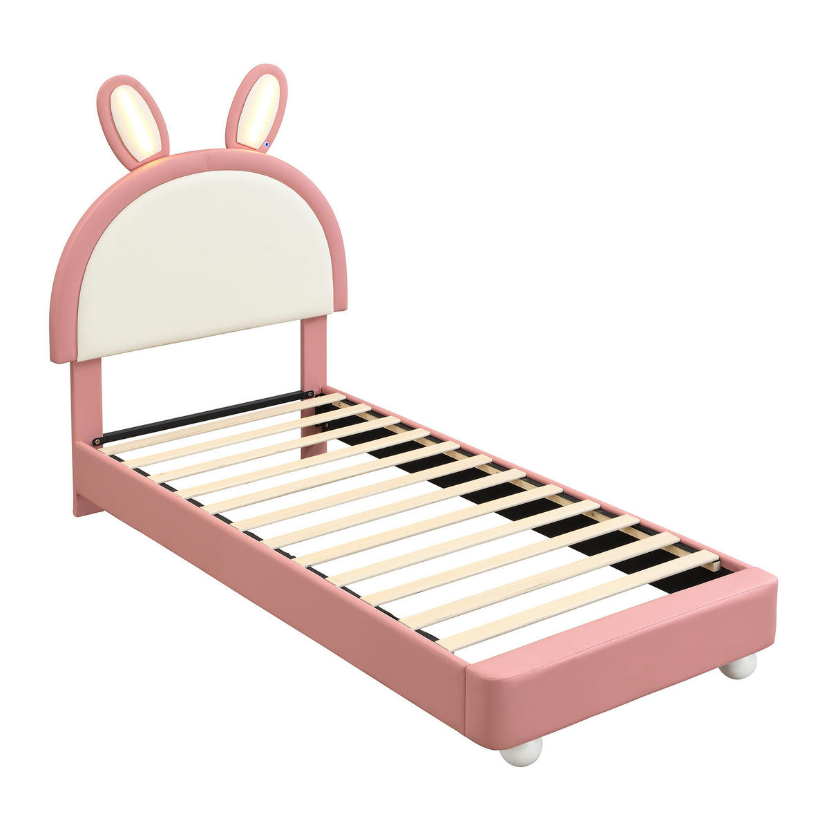 KINDERBETT Polsterbett 90/200 cm aus PU mit LED-Lichtleiste und Hasen-Kopfteil Rosa/Weiß - Weiß, Kunststoff (90/200cm) - Modenvie