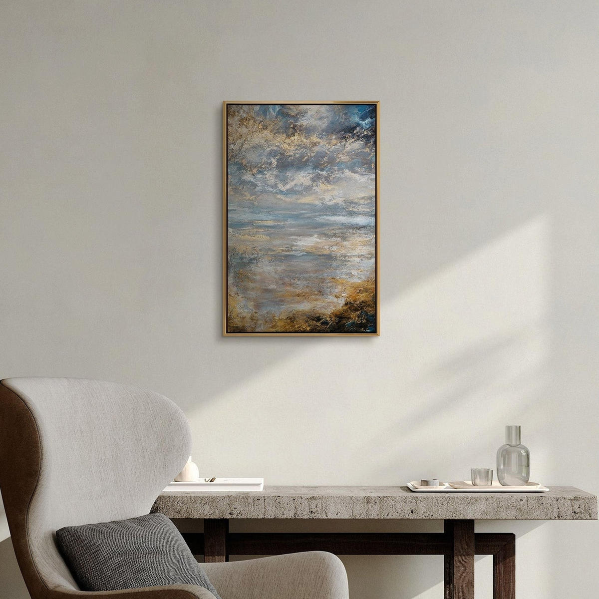 GEMÄLDE Stille Morgendämmerung Schattenfugenrahmen Gold 60x40 cm - Goldfarben, Holz (60/40cm) - YS-art gallery